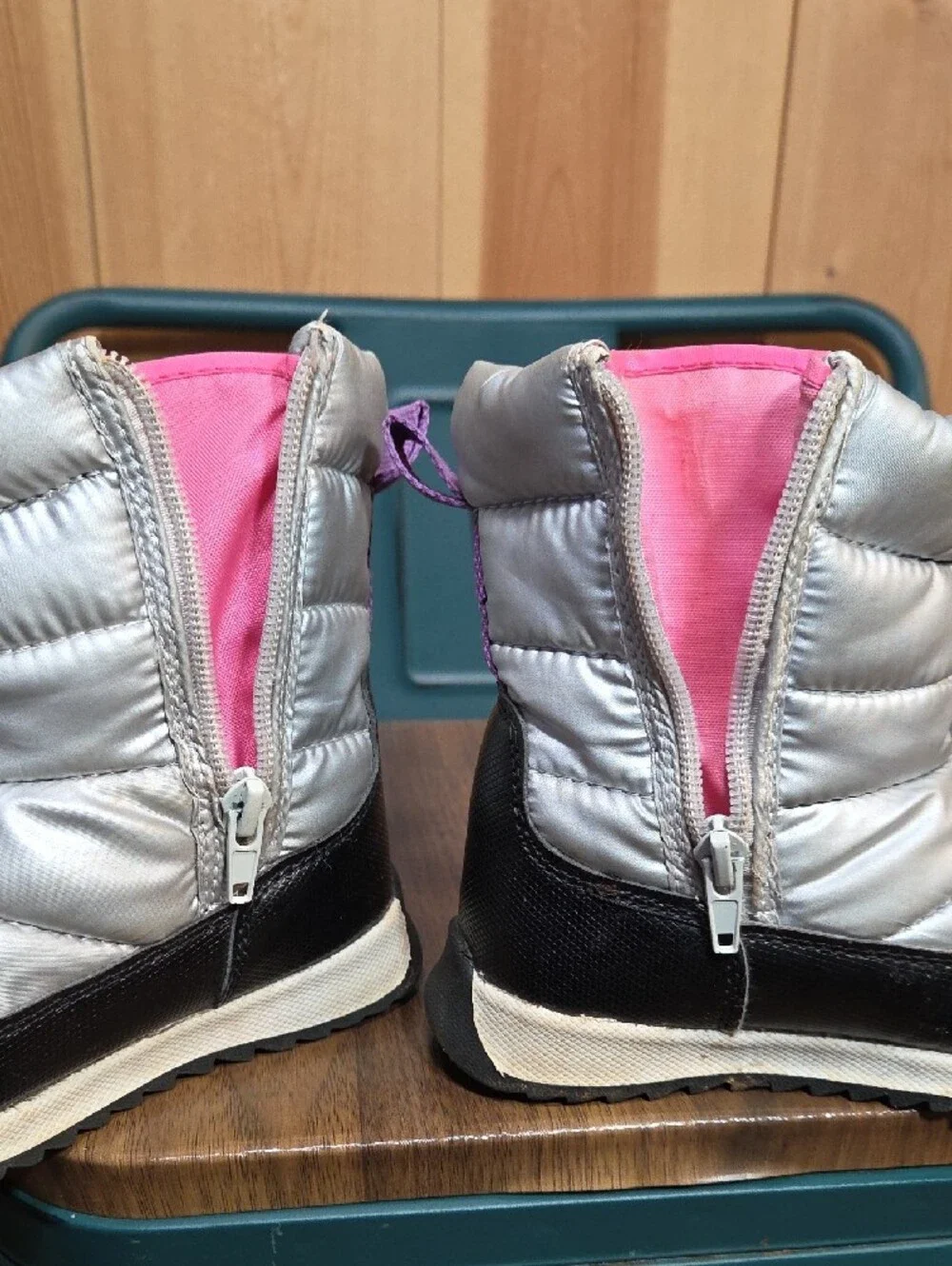 Kids Silver Winter Boots with Pink Accents